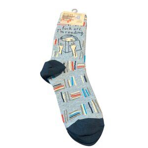 Womens Crew Socks "F#@k Off Im Reading" Blue Q Size 5-10 Cotton/Nylon Crew Heigh